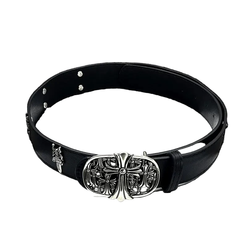 Chrome heart crosses buckle /Swords