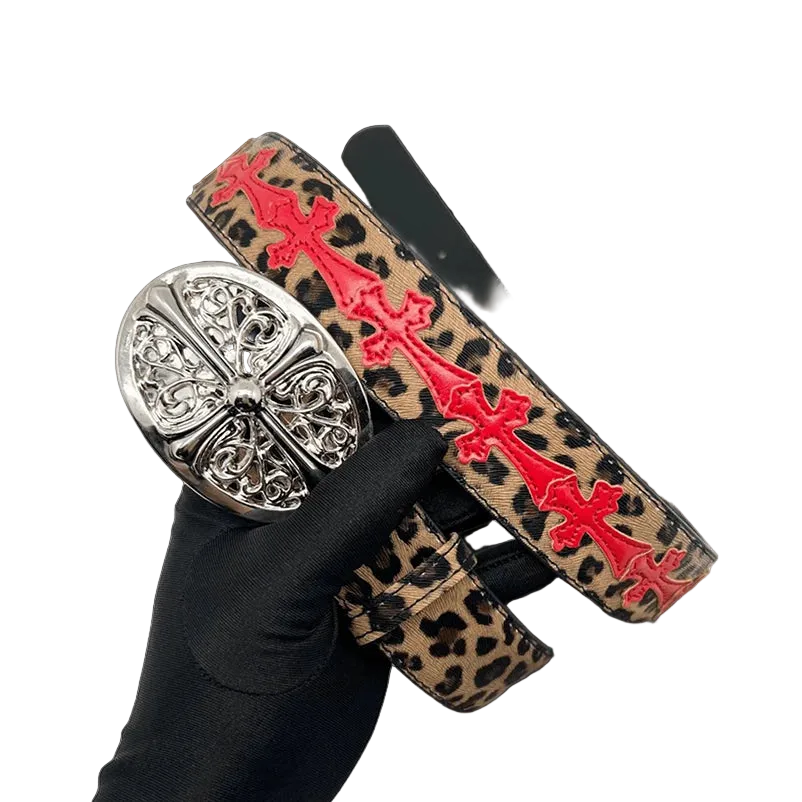 Chrome heart middle cross Leopard/Red