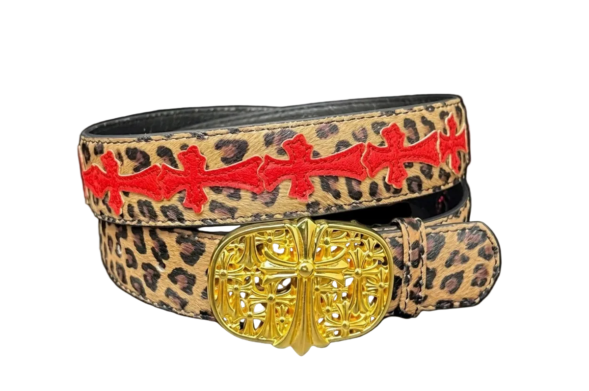 Chrome heart gold middle cross leopard/Red