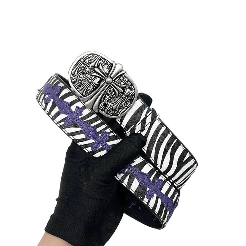 Chrome heart cow print-purple crosses