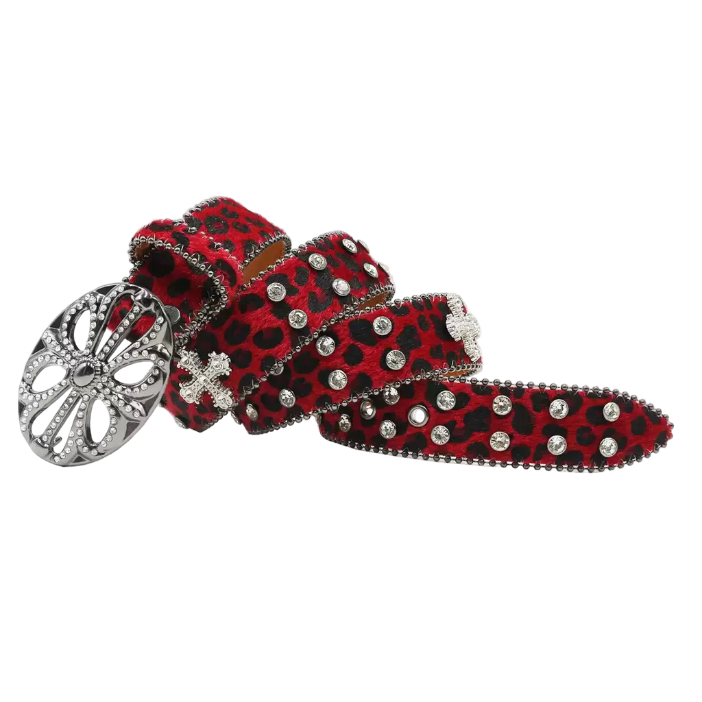 Chrome heart Rhinestone cross (Red)