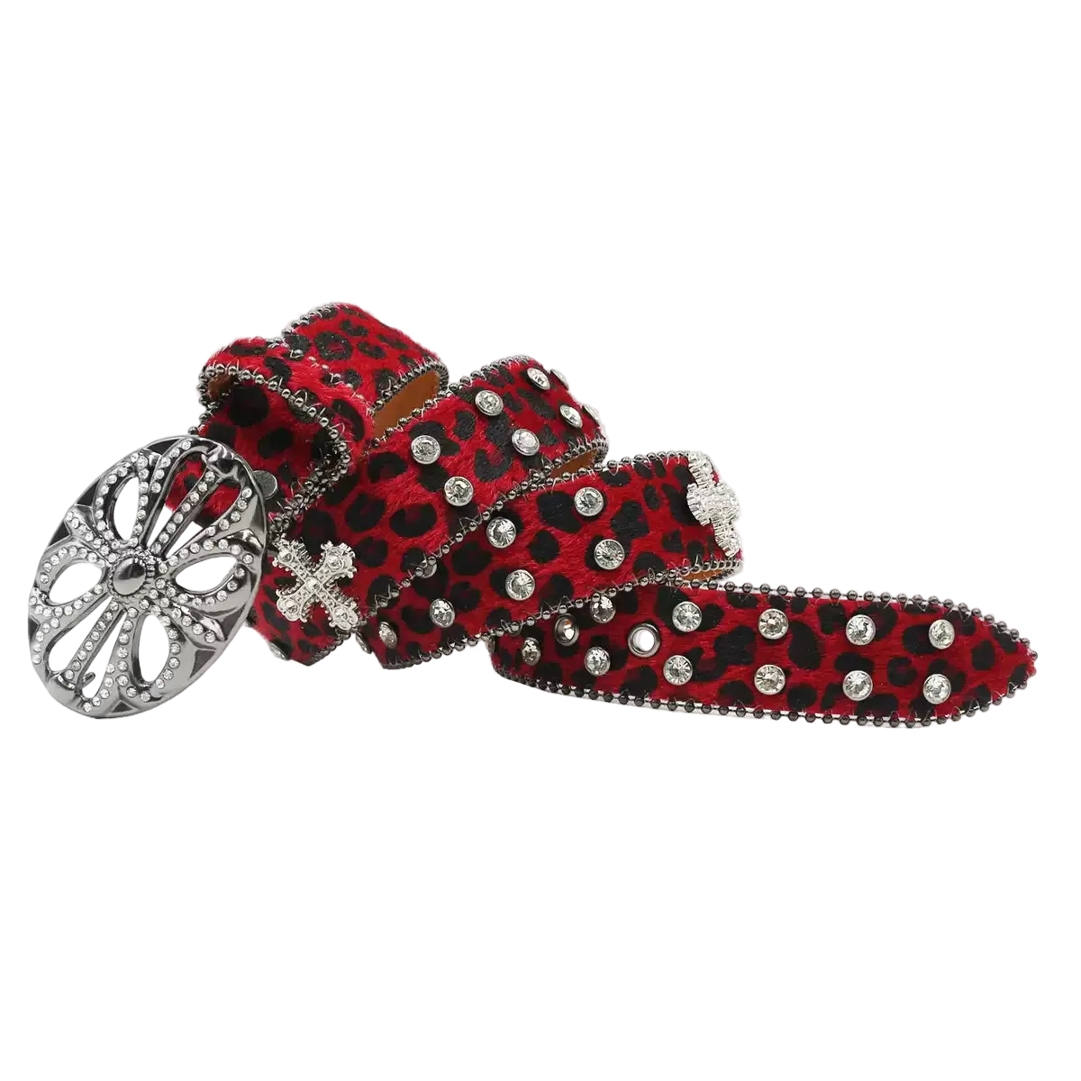 Chrome heart Rhinestone cross (Red)