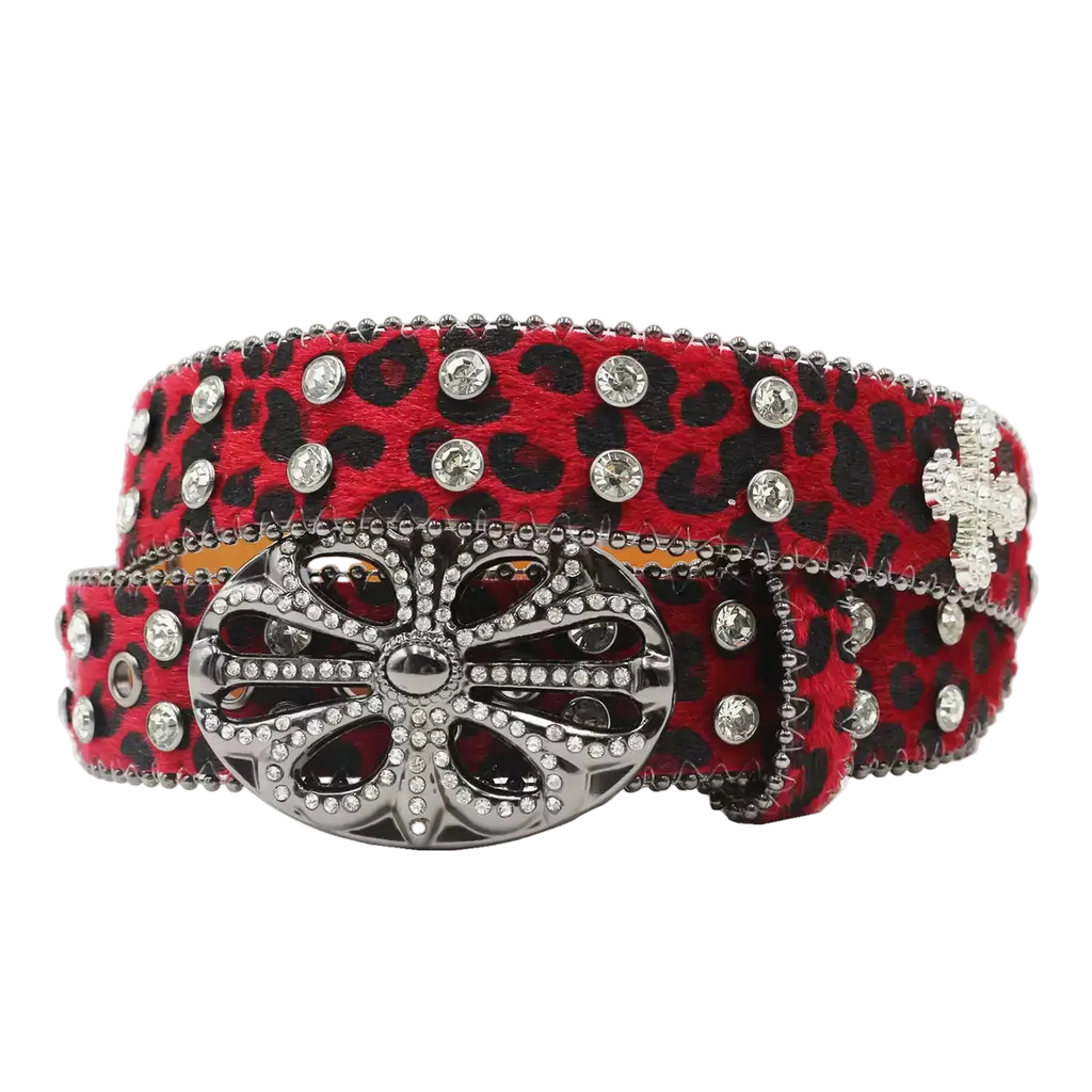 Chrome heart Rhinestone cross (Red)