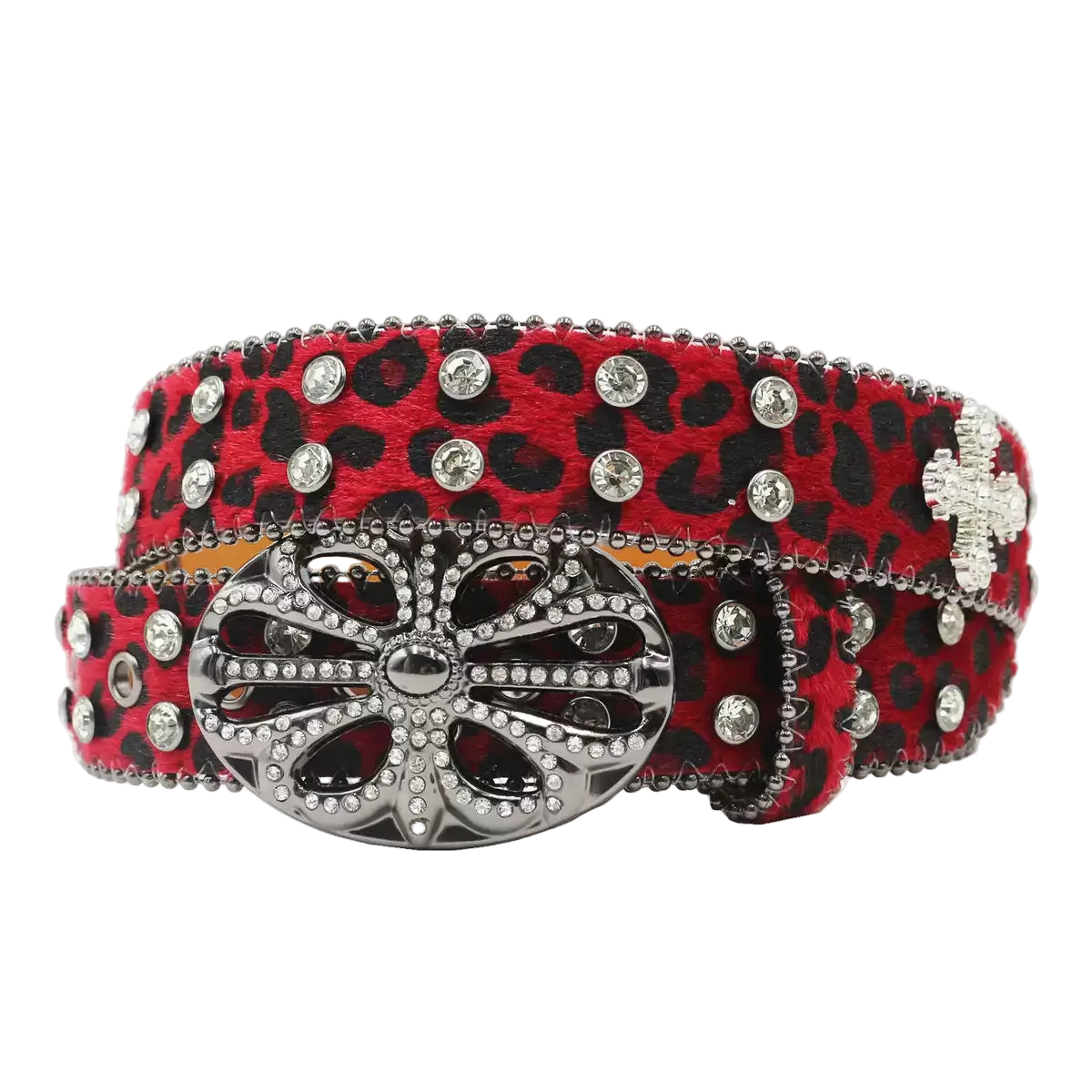 Chrome heart Rhinestone cross (Red)