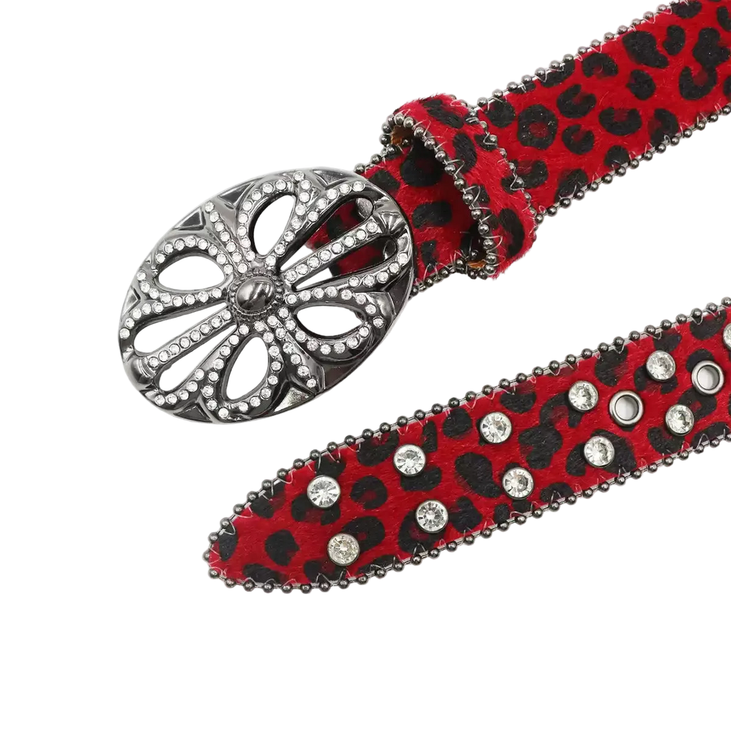 Chrome heart Rhinestone cross (Red)