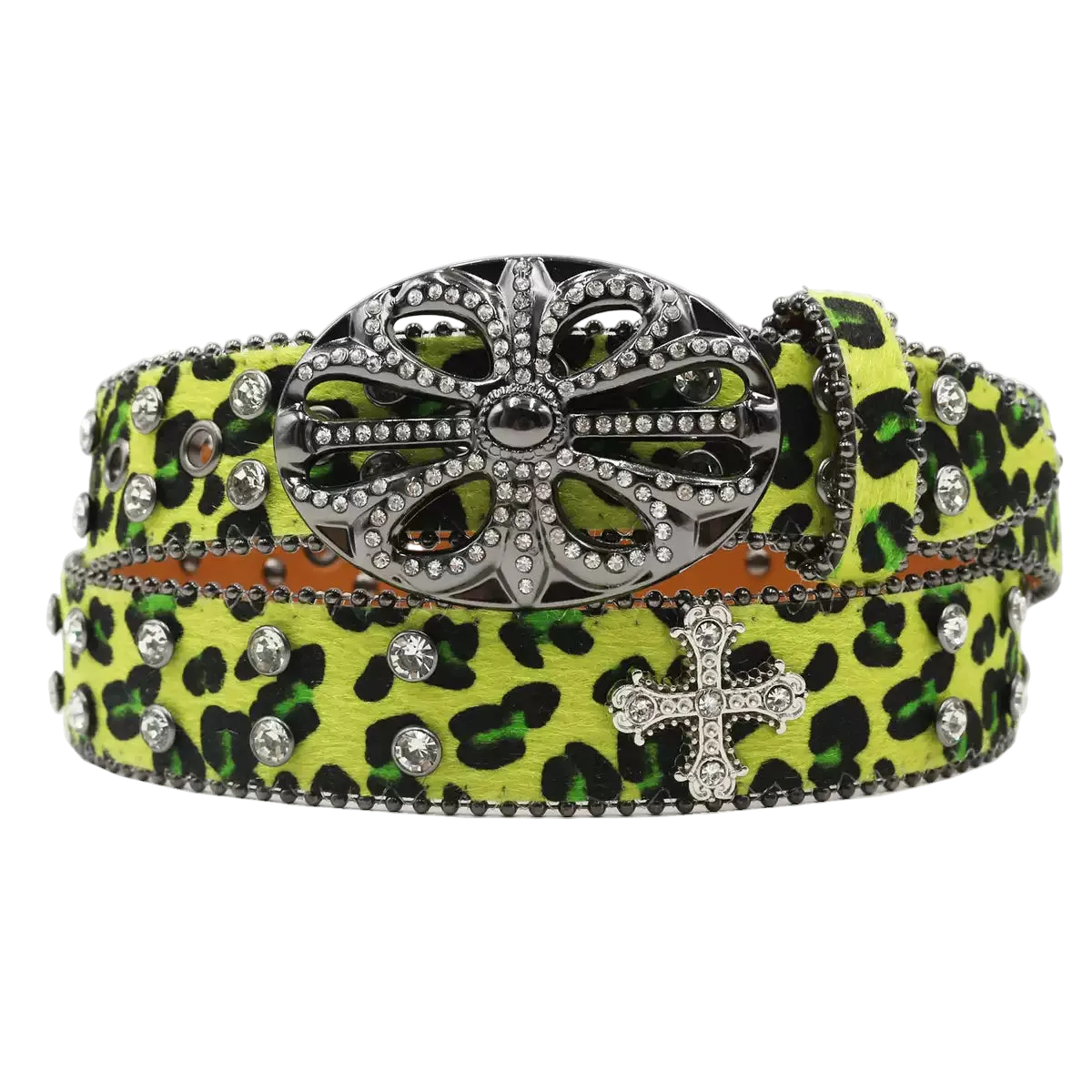 Chrome heart Rhinestone cross (green)