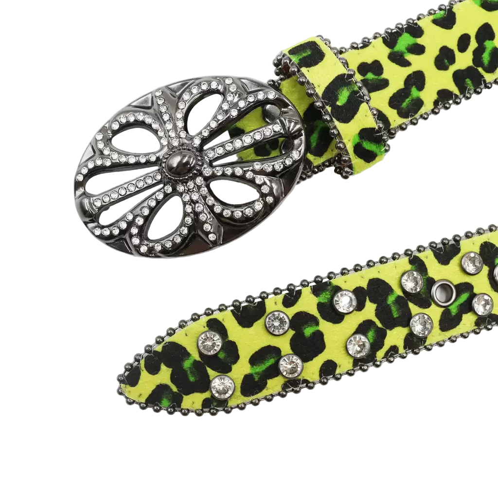 Chrome heart Rhinestone cross (green)