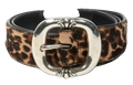 Chrome heart leopard oval buckle