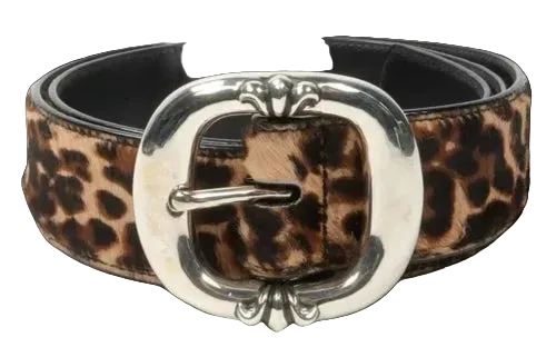 Chrome heart leopard oval buckle